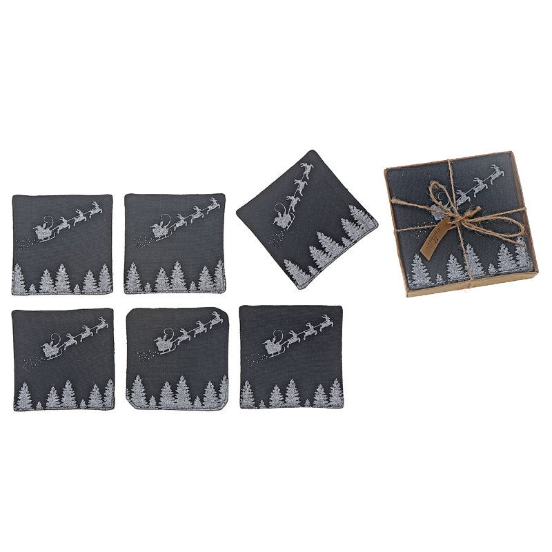 Ensemble de 6 sous-verres carrés 6 rennes du Père Noël