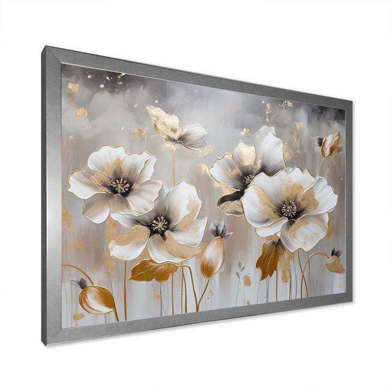 Souvenirs de coquelicots, rêves de fleurs IV sur toile, Cadre simple argenté, H 24 po x l 32 po x P 1,5 po