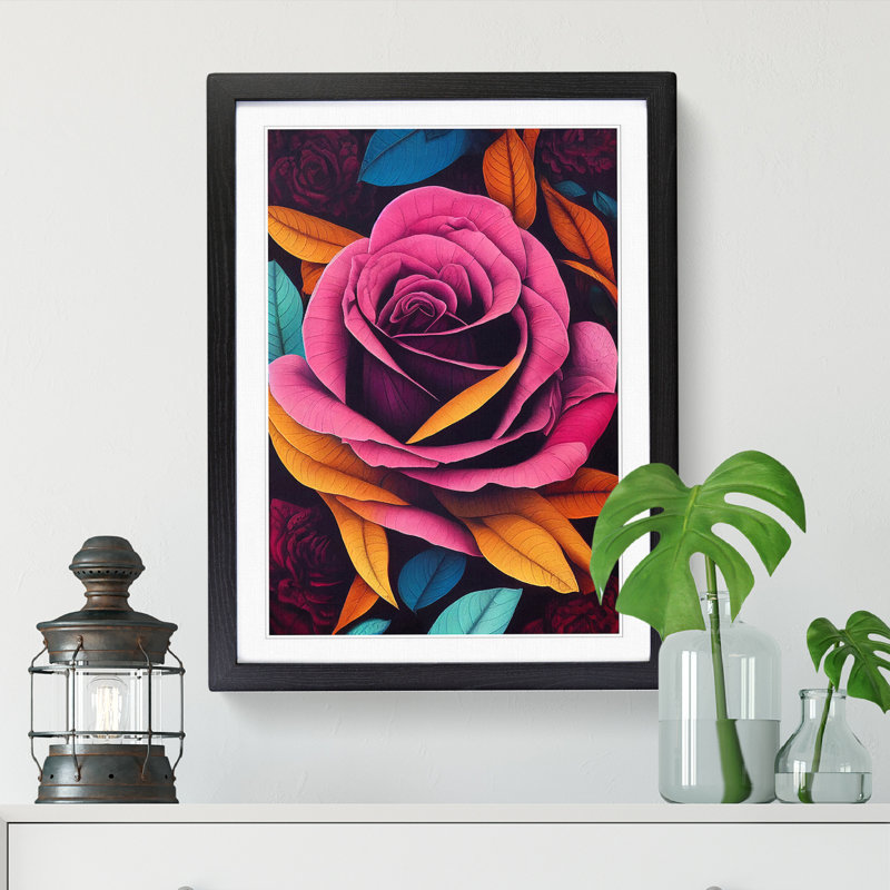 Rose Painting Paisley - Single Picture Frame Print, 64cm H x 46cm W x 2cm D, Black