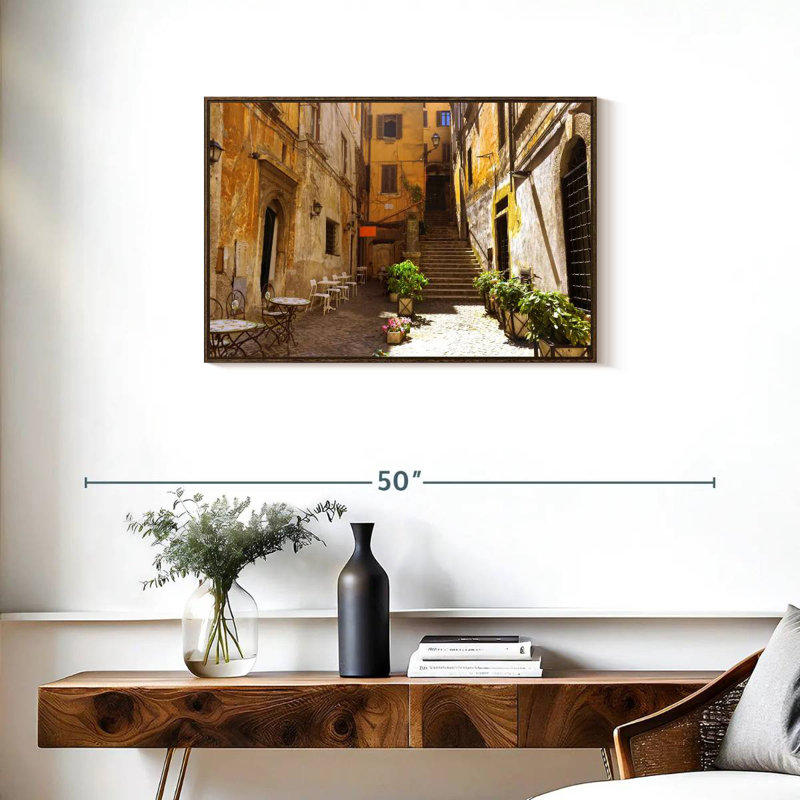 Rue romaine pittoresque, Cadre flottant noyer, 31 po x 21 po