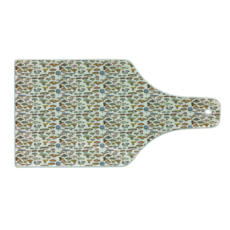 Ambesonne Colourful Tempered Glass Cutting Board Cartoon Mushroom Pattern Multicolor