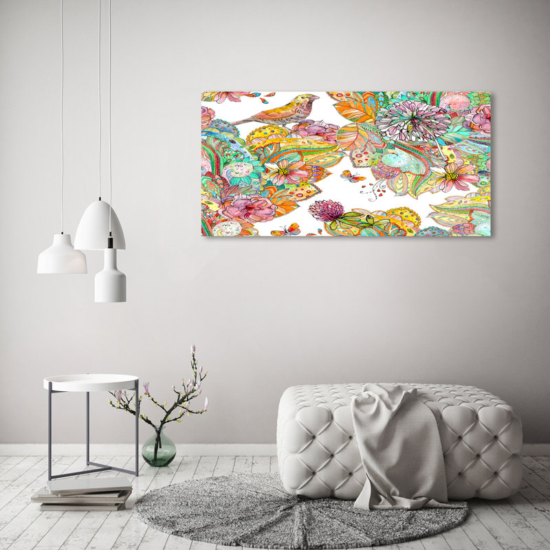 Bird And Ornaments - Wrapped Canvas Print