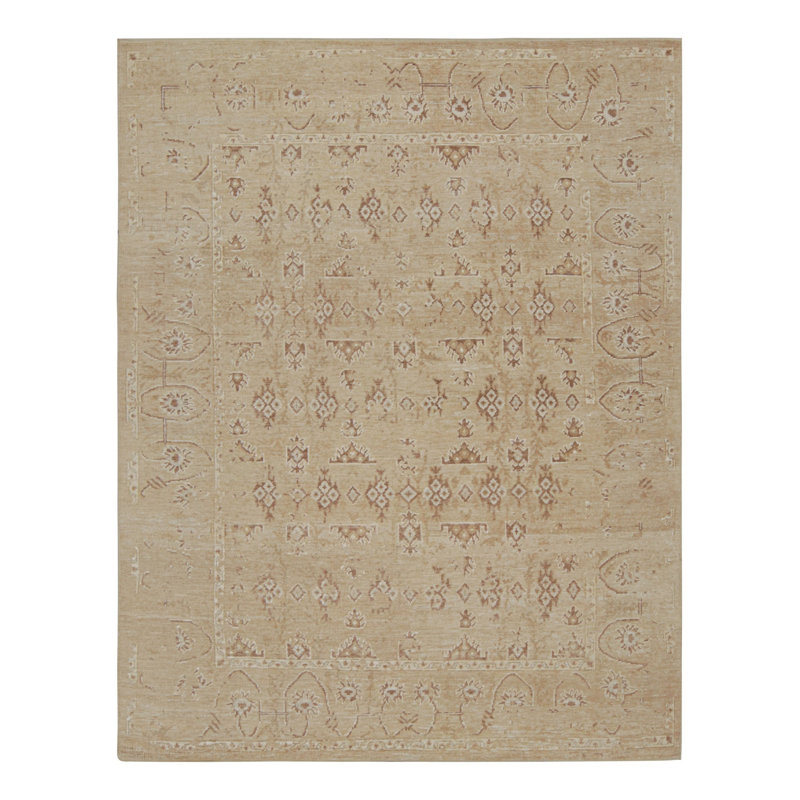Oushak Hand Knotted Silk Floral Area Rug, Rectangle 12' x 18'