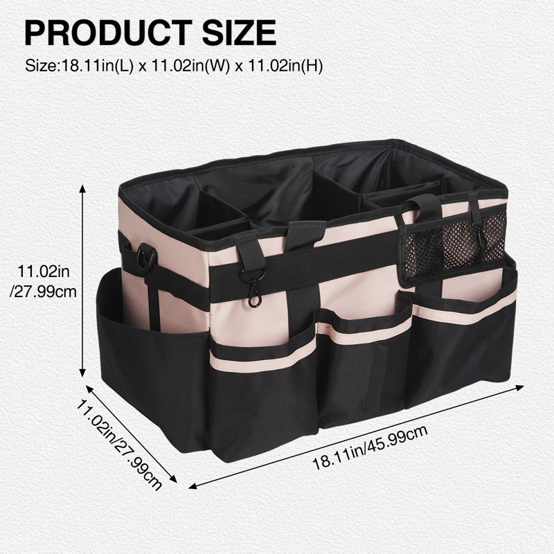 Sac de rangement de nettoyage, sac de nettoyage en tissu Oxford imperméable 18 "avec séparateurs, bandoulière, multi-poches, rose
