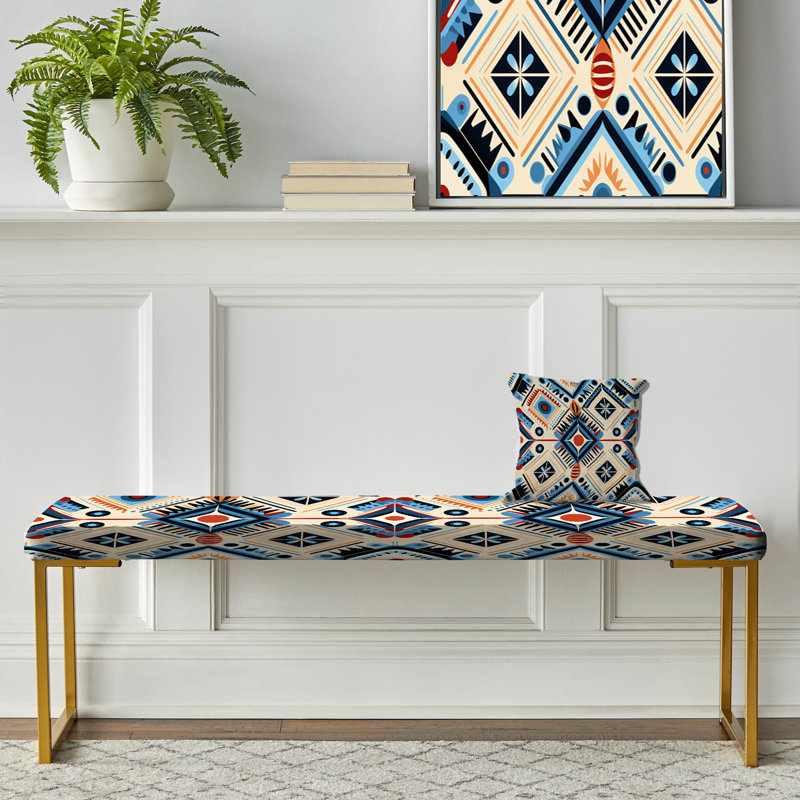 Banc rembourré beige et bleu Tribal Essence