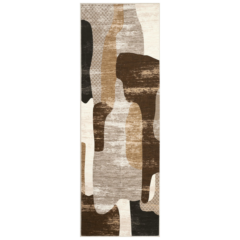 Modern Abstract Area Rugs Living Room Rug, Machine Washable Non Slip Rug for Bedroom, Low Pile Contemporary Floor Carpet for Dining Room Home Office, Foldable Thin Mat