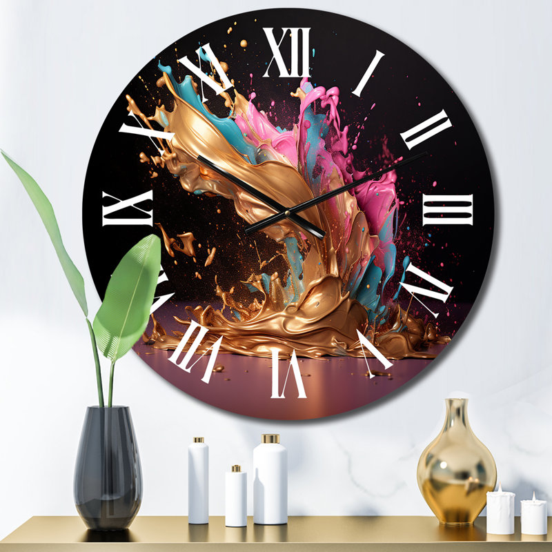 Horloge murale abstraite Sudden Joy - rose et or abstrait II, Petit
