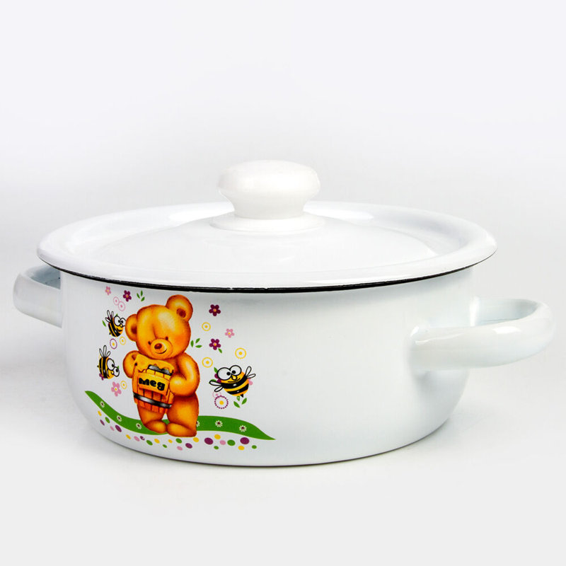 Pot émaillé en forme d'ours en peluche avec couvercle en émail 1,6 pte (1,5 L)