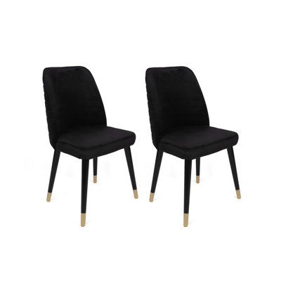Elegant Velvet Chair Set (2 Pieces), Black & Gold | 100% Wooden Frame, Hornbeam Wood Legs | Dimensions: 19.7 x 35.4 x 19.3 inches | Maximum Weight Capacity: 352 lbs | Modern Glam Design for Dining & Living Rooms