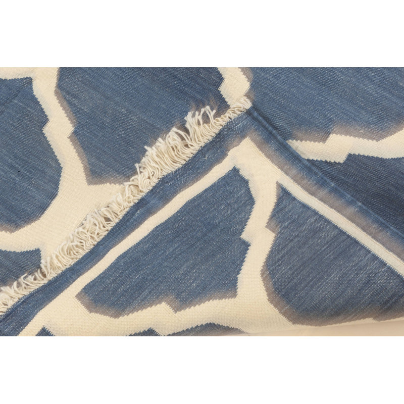 Tapis bleu / blanc Modern Dhurrie