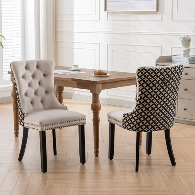 High-End Tufted Solid Wood Contemporary Velvet Upholstered Dining Chair With Elegant Nailhead Trim And Sturdy Wood Legs