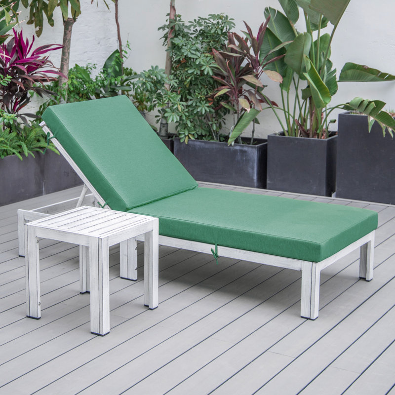 Chelsea Outdoor Metal Chaise Lounge with Table , Cushion Included, Green, White