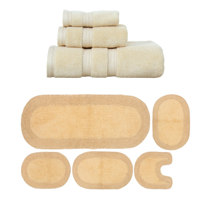Brunk Collection 100% Soft Cotton 3 Pc Towel Set & 5 Pc Bath Rug Set, (Set of 8), Dark Grey, Yellow