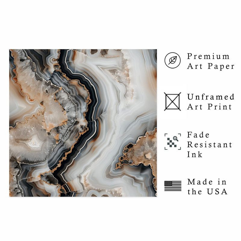 Motif abstrait de géode de marbre gris abstrait, impression d'art moderne sans cadre, H 20 po x l 20 po