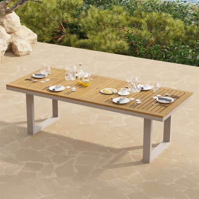 Patio Dining Table,Tevara Teak & Aluminum Outdoor Dining Table Seats 6-8 with Weather-Resistant Frame for Deck Garden
