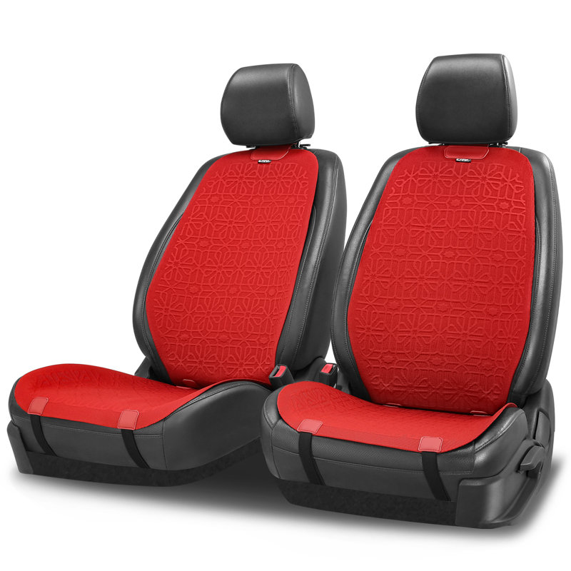 Front Row Seat Covers Universal Waterproof Polyester For Cars Suvs Trucks Airbag Compatibility​​, Black/Red