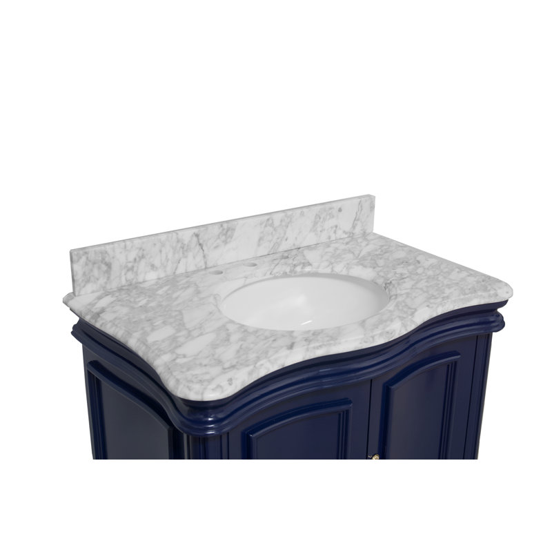 Ensemble de meuble-lavabo simple 36 po Twain, Marbre de Carrare, Bleu royal