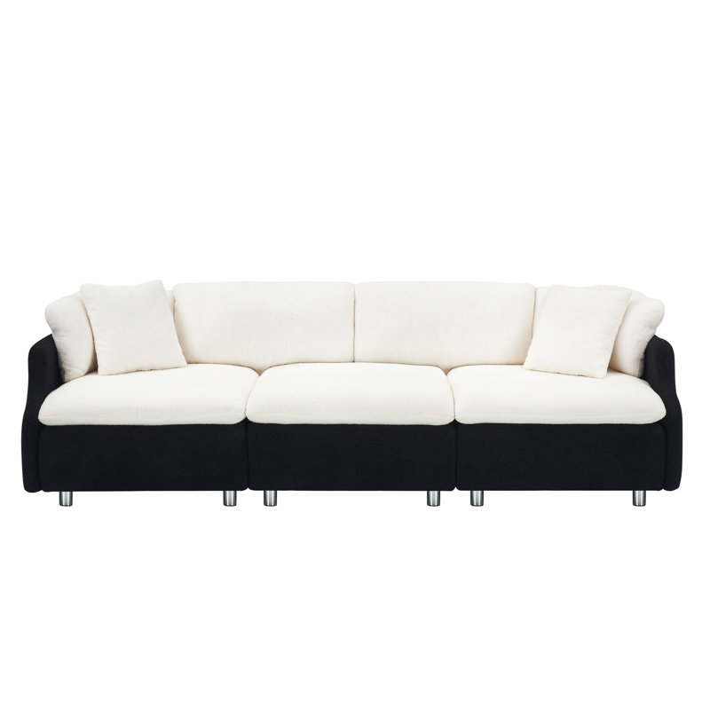 Mobilier de salon confortable, 3 avec velours noir et blanc, 2 coussins pour plus de confort, Beige/noir