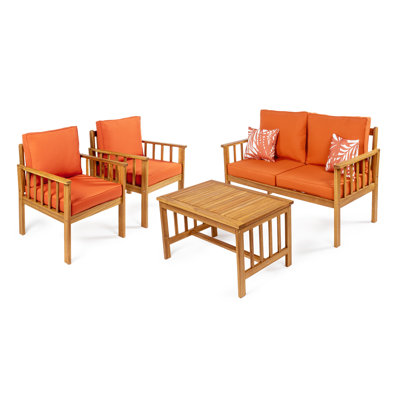 Ensemble de conversation d'extérieur 4 pièces en bois d'acacia de couleur brun brun avec causeuse Everly