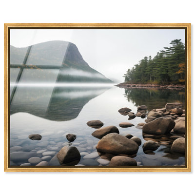 Foggy Peaks Framed High-Gloss Acrylic Glass Wall Art Travel Photography by Notoriart, Gold Frame, 45 x 36