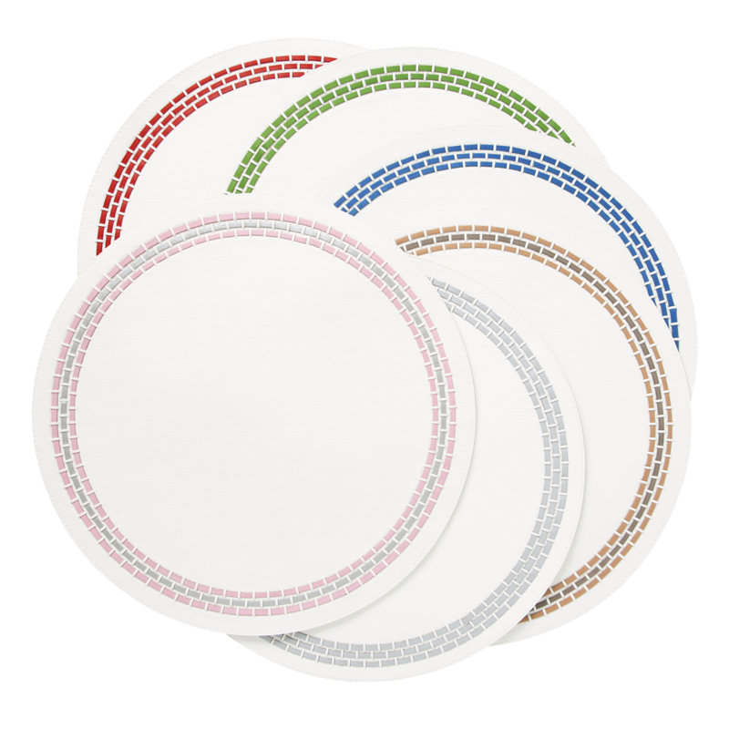 Red and White Vinyl Round Placemat Set with Leather Bands