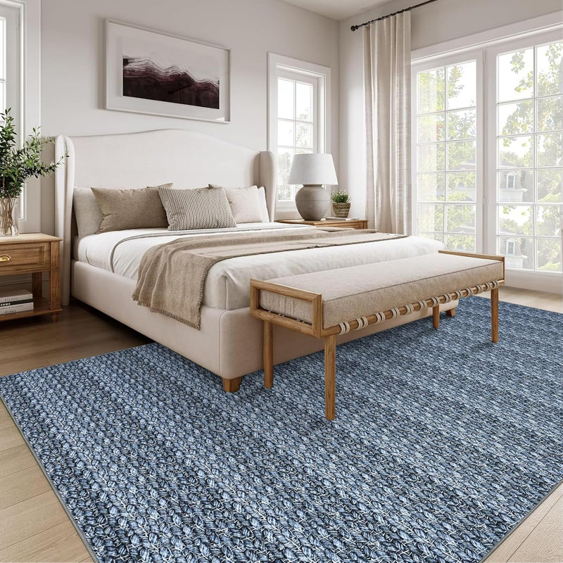 Tapis moderne à motif tressé et résistant aux taches avec envers antidérapant, Rectangulaire 8 pi x 10 pi