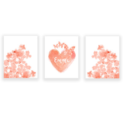 Butterflies and Flowers with Personalized Heart, Paper Prints