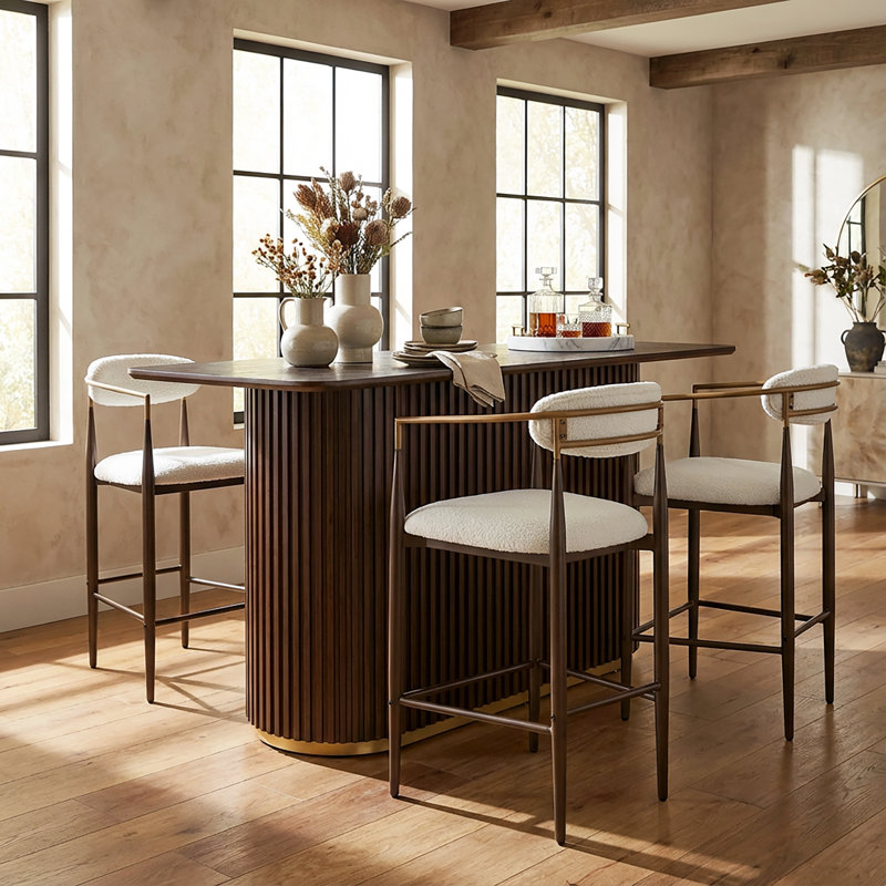Ensemble de bar 5 pièces Kyra avec tabourets décoratifs Mid-Century