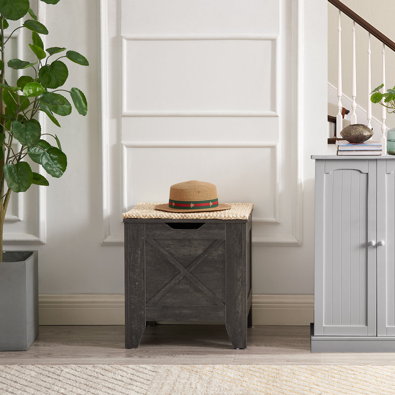 Mariliz Polyester Blend Upholstered Storage Bench, Charcoal Gray