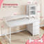Bureau d'ordinateur avec 3 tiroirs en tissu et armoire de table à 2 niveaux, bureau de jeu avec bande lumineuse à DEL, prises de courant et crochet pour casque d'écoute-128968279-128968281