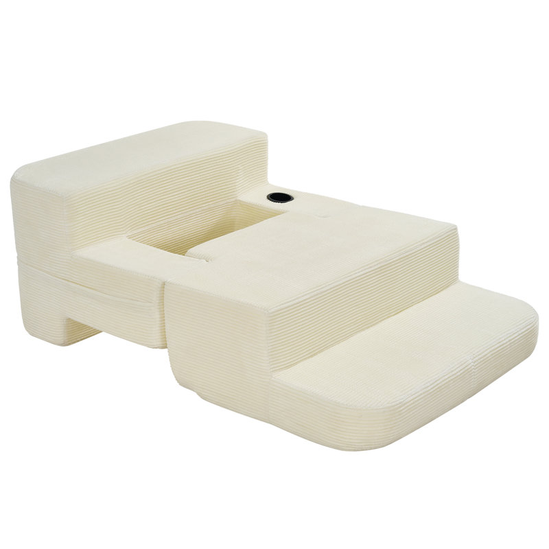 Multi-Functional Single Compression Sofa, 41" W, White Corduroy
