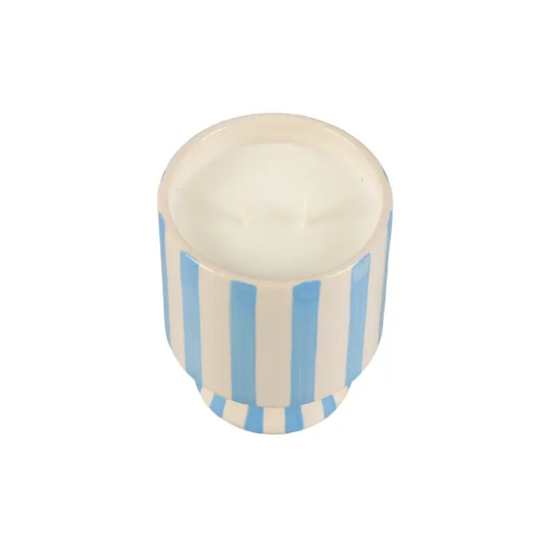 Bougie en céramique à piédestal à rayures bleues 13 oz - Resort