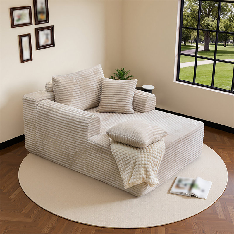 61" Cloud-Like Convertible Sofa Bed - No Assembly Required, Oversized Wide Backrest, Thick Dual Pillows, Deep-Seat Upholstered Corduroy Boneless Couch for Living Room & Bedroom