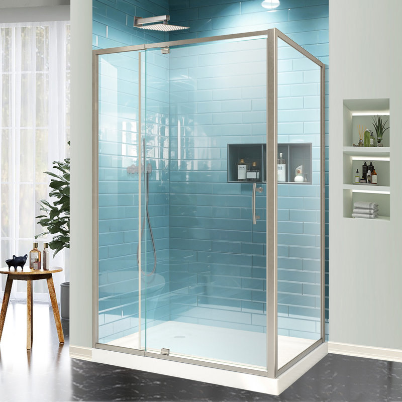 48 in. W x 71 in. H Pivot Framed Corner Shower Enclosure Shower Door in Brushed Nickel with Clear Glass (6 mm).