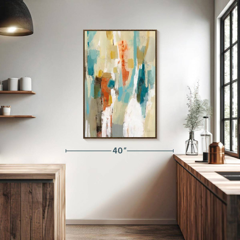 Marches sur le sable abstrait, Floating Frame Walnut, 27 po x 40 po