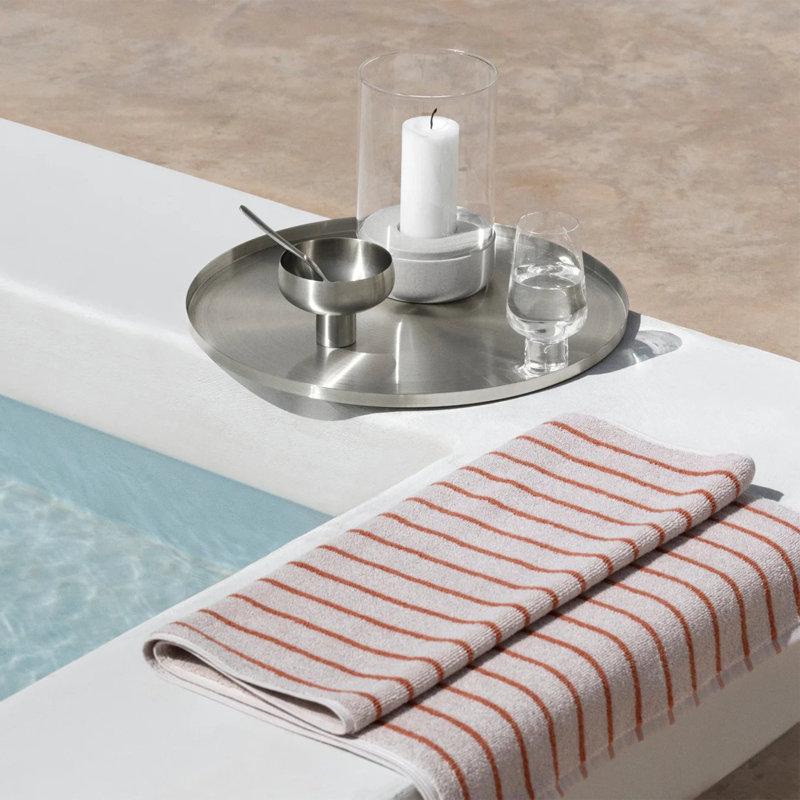100% Cotton Hand Towel, Moonbeam/Amber Brown Narrow Stripe