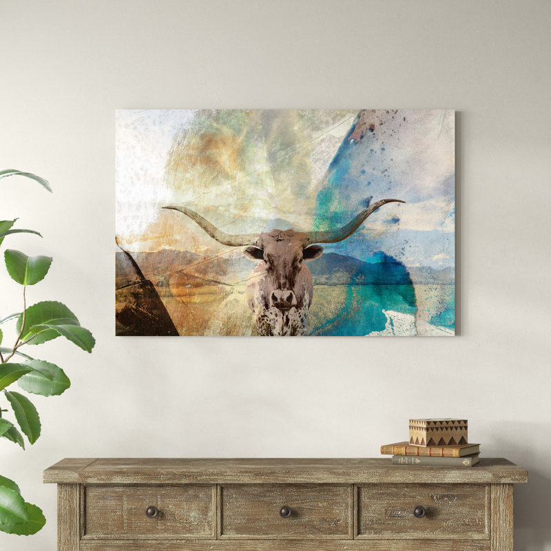 Longhorn - peinture sur toile tendue, H 32 po x l 48 po x P 1,25 po