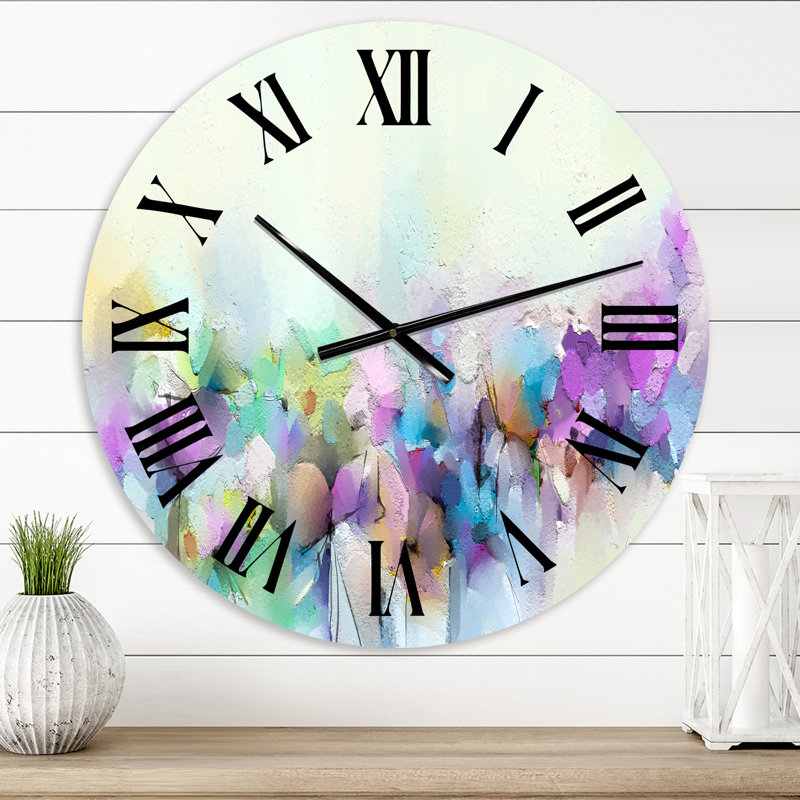 Horloge murale traditionnelle jaune et mauve peinte à la main, Petit