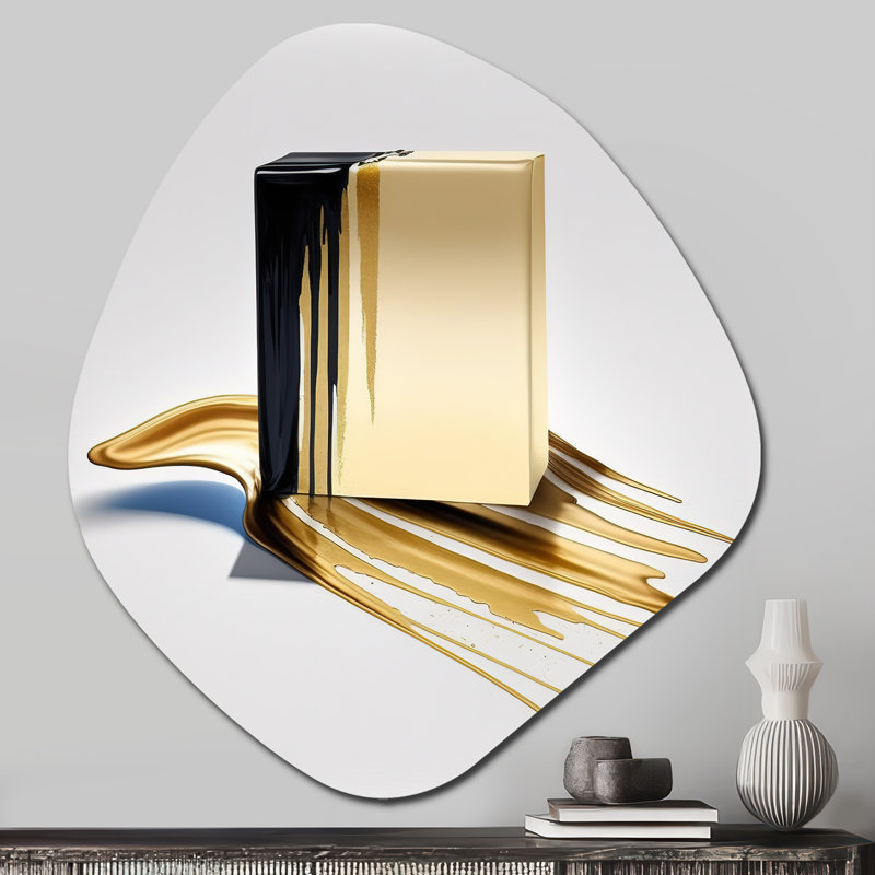 «Black and Gold Cubic Expression VIII - Cubism Unique Shape», reproduction d'art asymétrique moderne, H 28 po x l 25 po