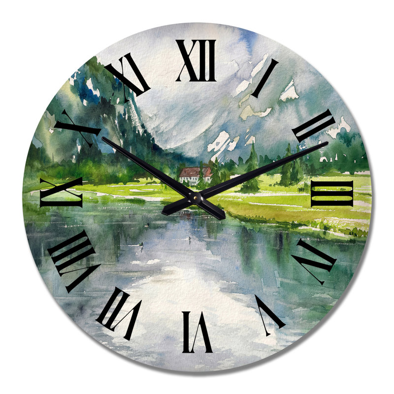 Horloge murale paysage d'été avec rivière, Moyen