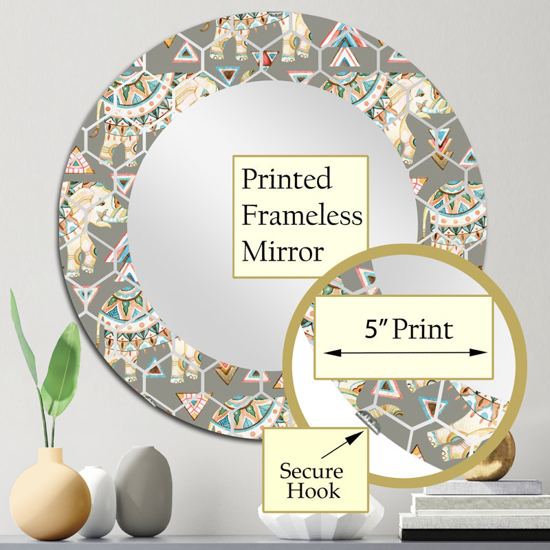 Éléphant indien tribal - miroir mural moderne, 24 po x 24 po
