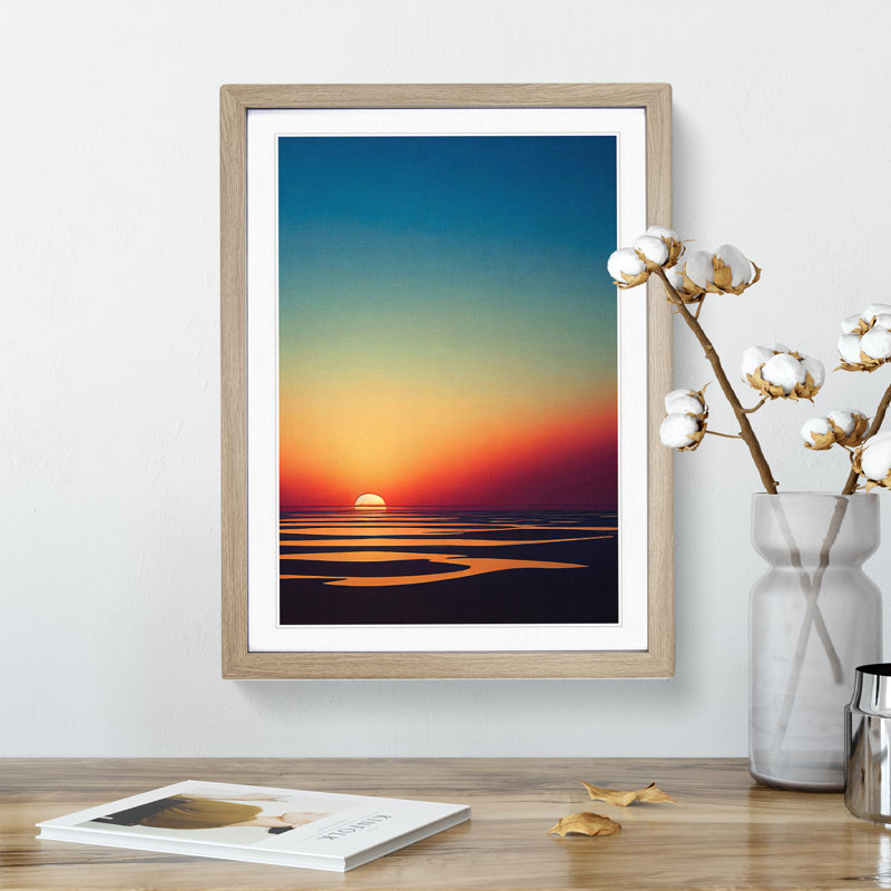 Shimmering Sunset - Wall Art, 36cm H x 27cm W, Oak Framed, White