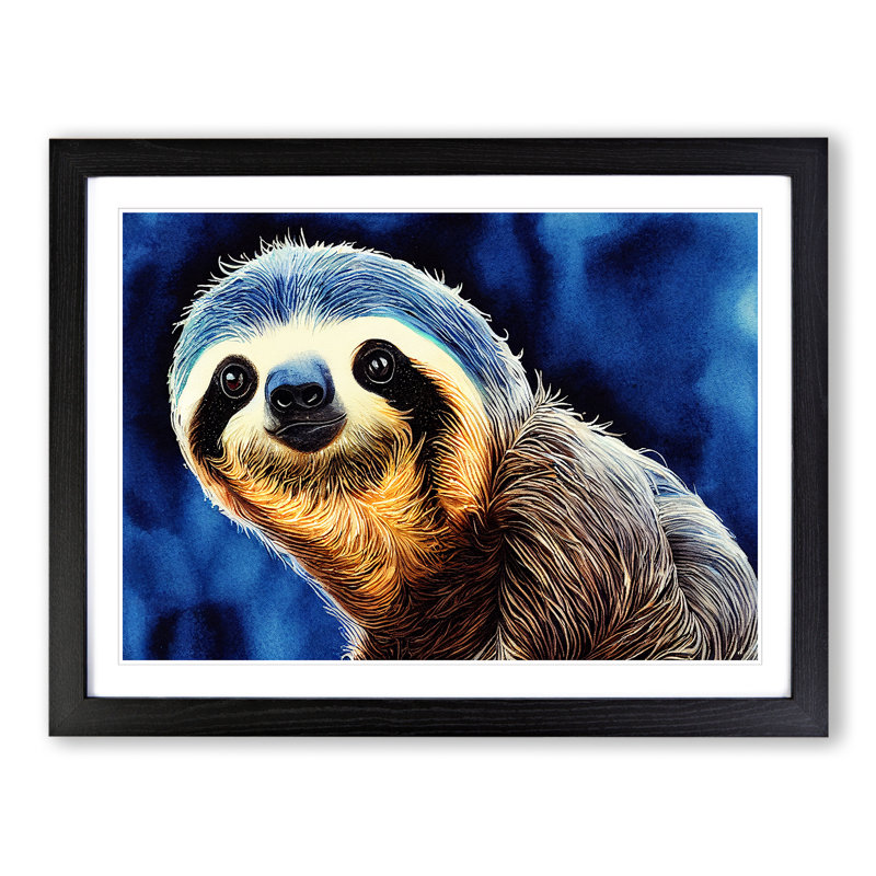 Watercolour Sloth Vol.1 - Single Picture Frame Print, Black, 46cm H x 64cm W