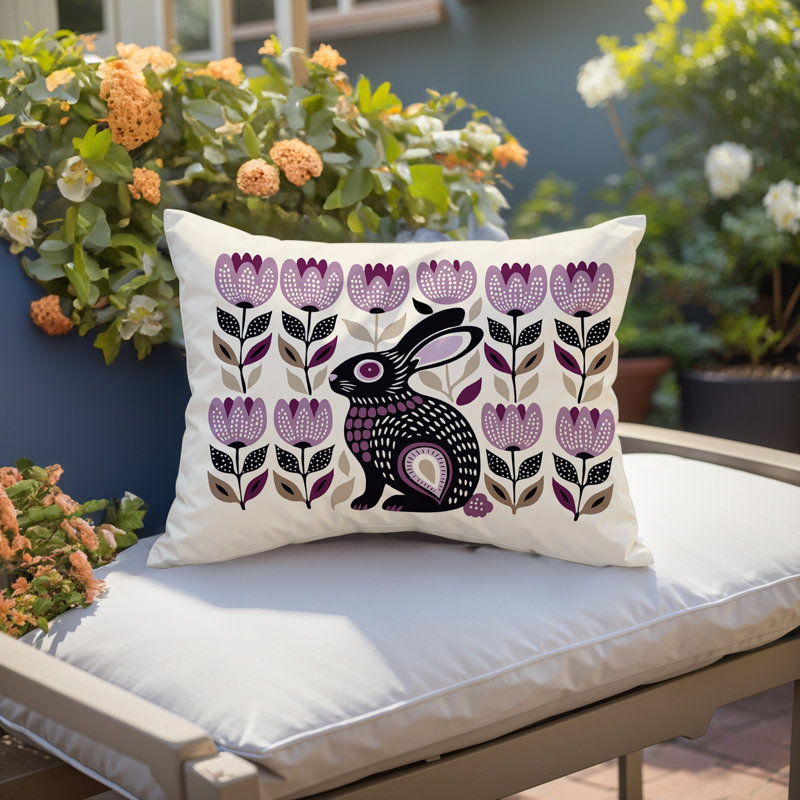 Coussin lombaire réversible intérieur / extérieur Zuko Rabbit, Rectangle H 14 po x l 20 po, Mauve