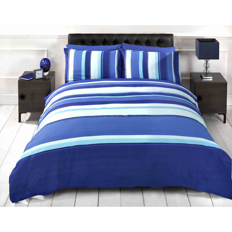 Striped Duvet Cover Set with Pillowcases Included, Blue, Kingsize Duvet Cover + 2 Standard Pillowcases
