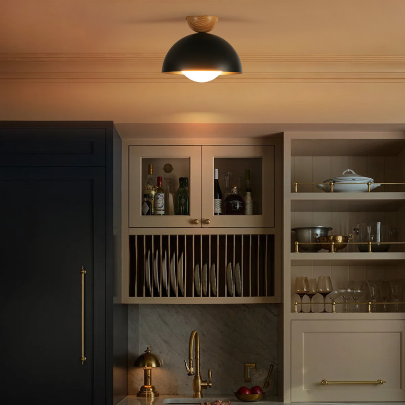 Plafonnier encastré dôme industriel moderne 11,8 po à 1 lumière avec globe en verre opale