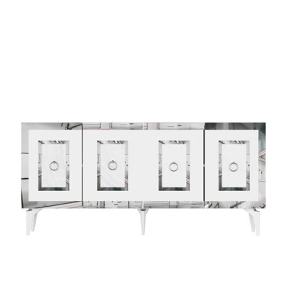 Modern Console Table, White & Silver, 100% Melamine Coated Particle Board, Thickness: 0.7 inches | Stylish Geometric Design, Perfect for Entryway & Living Room Decor