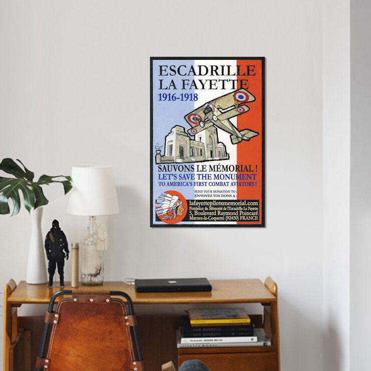 «Escadrille De Lafayette», affiche vintage sur toile, H 18 po x l 12 po x P 1,5 po, Toile tendue, Pas de tapis