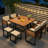 9-Pieces Premium Acacia Wood Patio Dining Set with Cushions, 4 Cushioned Chairs & 4 Ottomans & 1 Square Table-1168485042