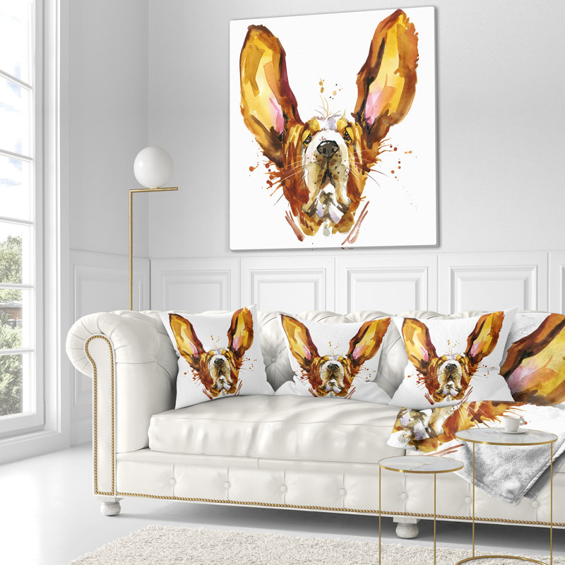 Drôle de basset de chien brun - coussin imprimé animal, 18 po x 18 po, Coussin décoratif